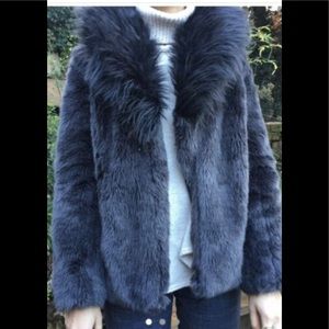 TOPSHOP Grey Faux Fur Jacket coat